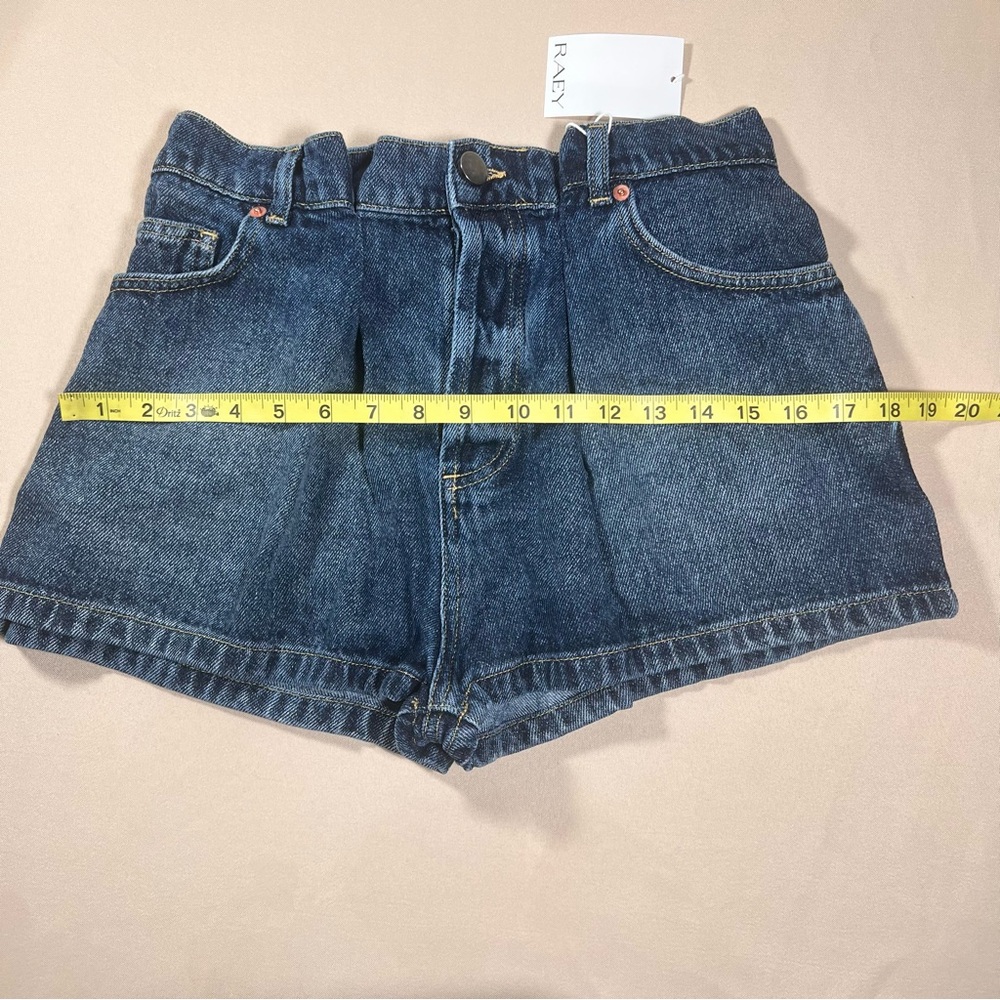 Raey Extra Fold Denim Shorts Dark Indigo Size 26 Casual  Gathered Waist Cute NWT - Picture 6 of 13